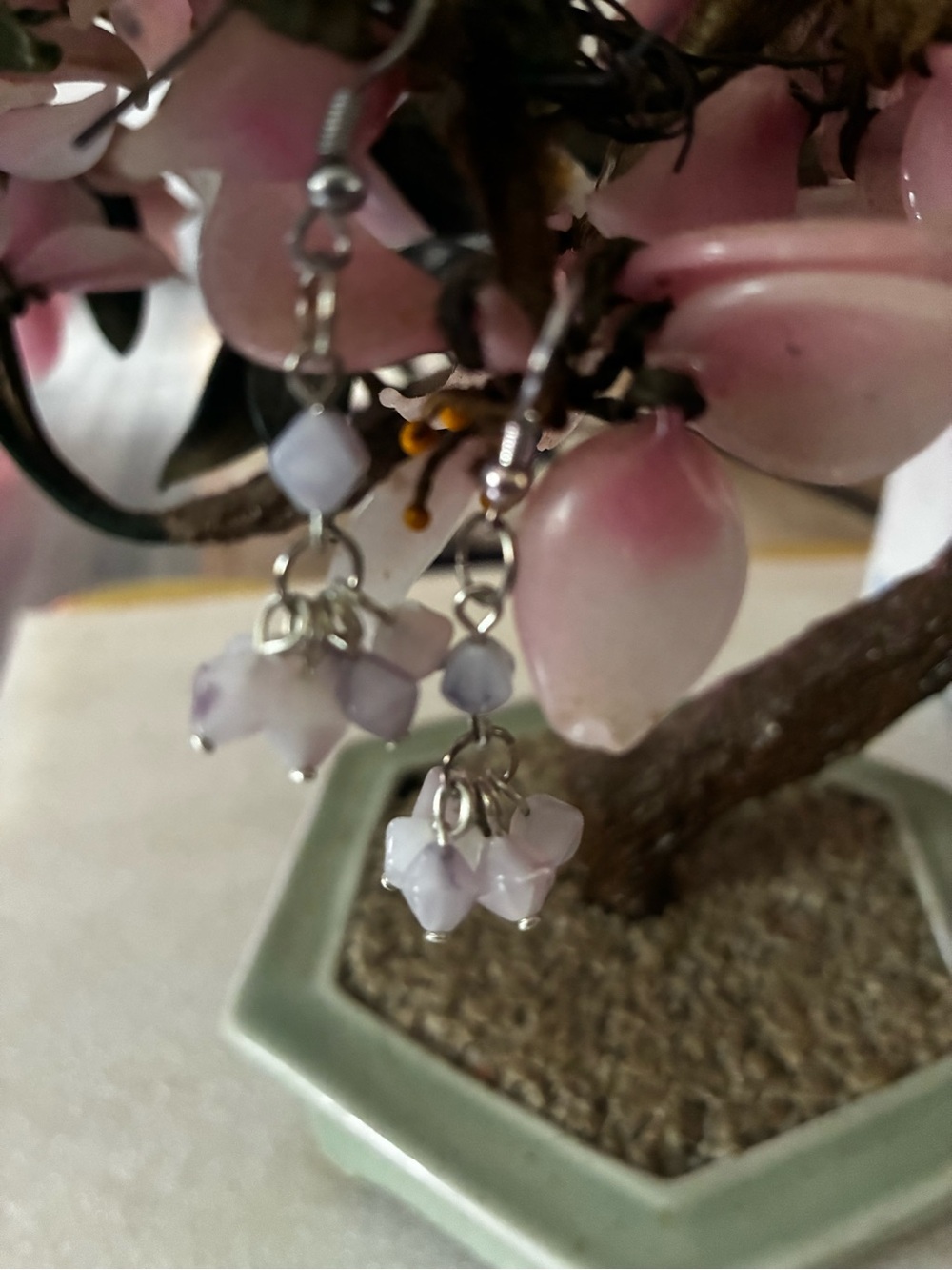 Handmade Pink quartz Cluster Drop Earrings